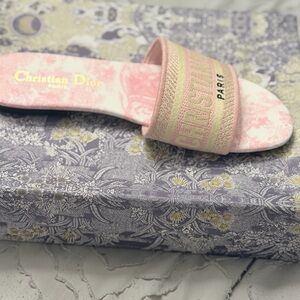 Dior Pink and Cream Embroidered Slide Sandal